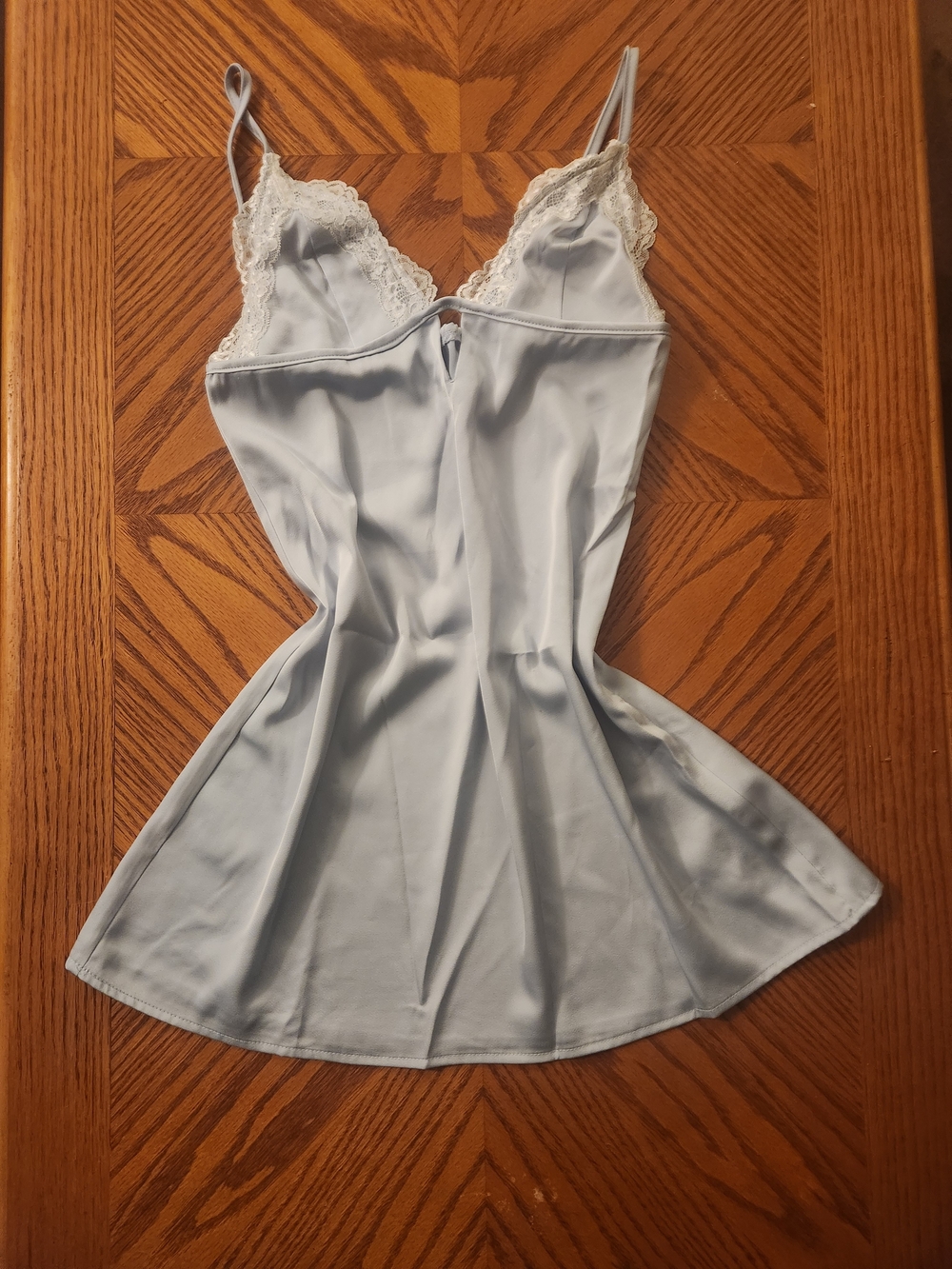 Light Blue Lace-Trim Chemise Dress